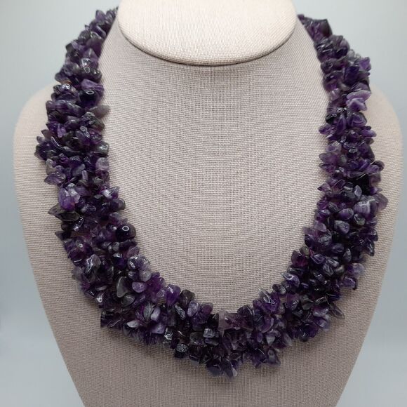 Purple Amethyst Chip Gemstone Collar Necklace, February Birthstone, 19" - Picture 2 of 10